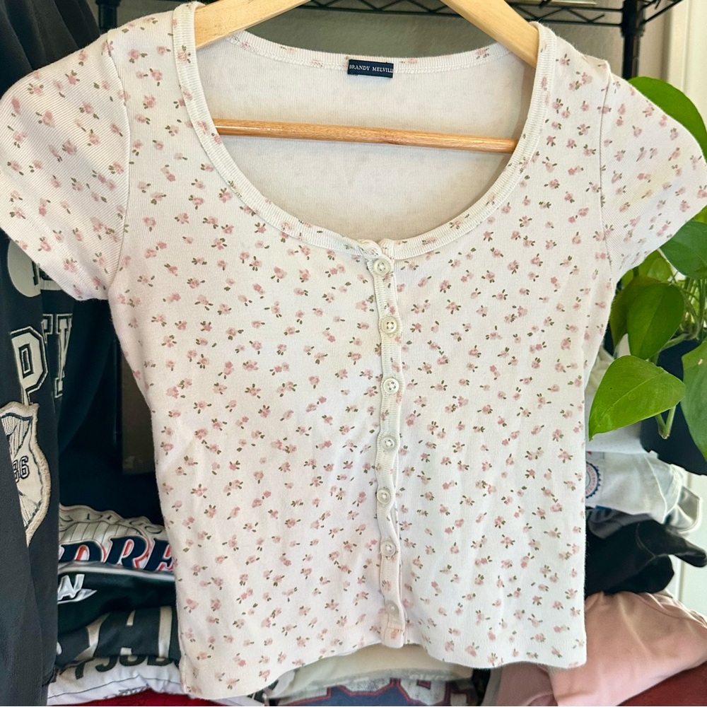 Brandy Melville Floral Buttoned Up Crop Top